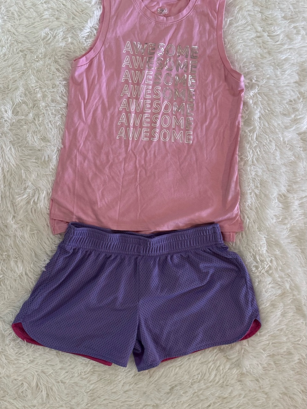 Athletic Works Girls XL 14-16 Pink Awesome Tank Top BCG Purple Shorts Outfit Set - Picture 3 of 8